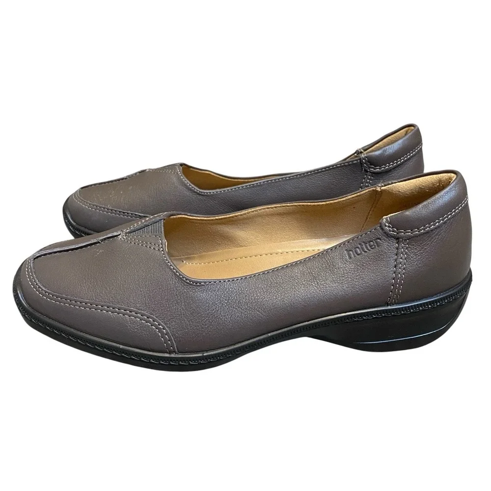 Hotter Loafer Size 7 EU 38 Taupe Leather Slip On Comfort Everyday Casual